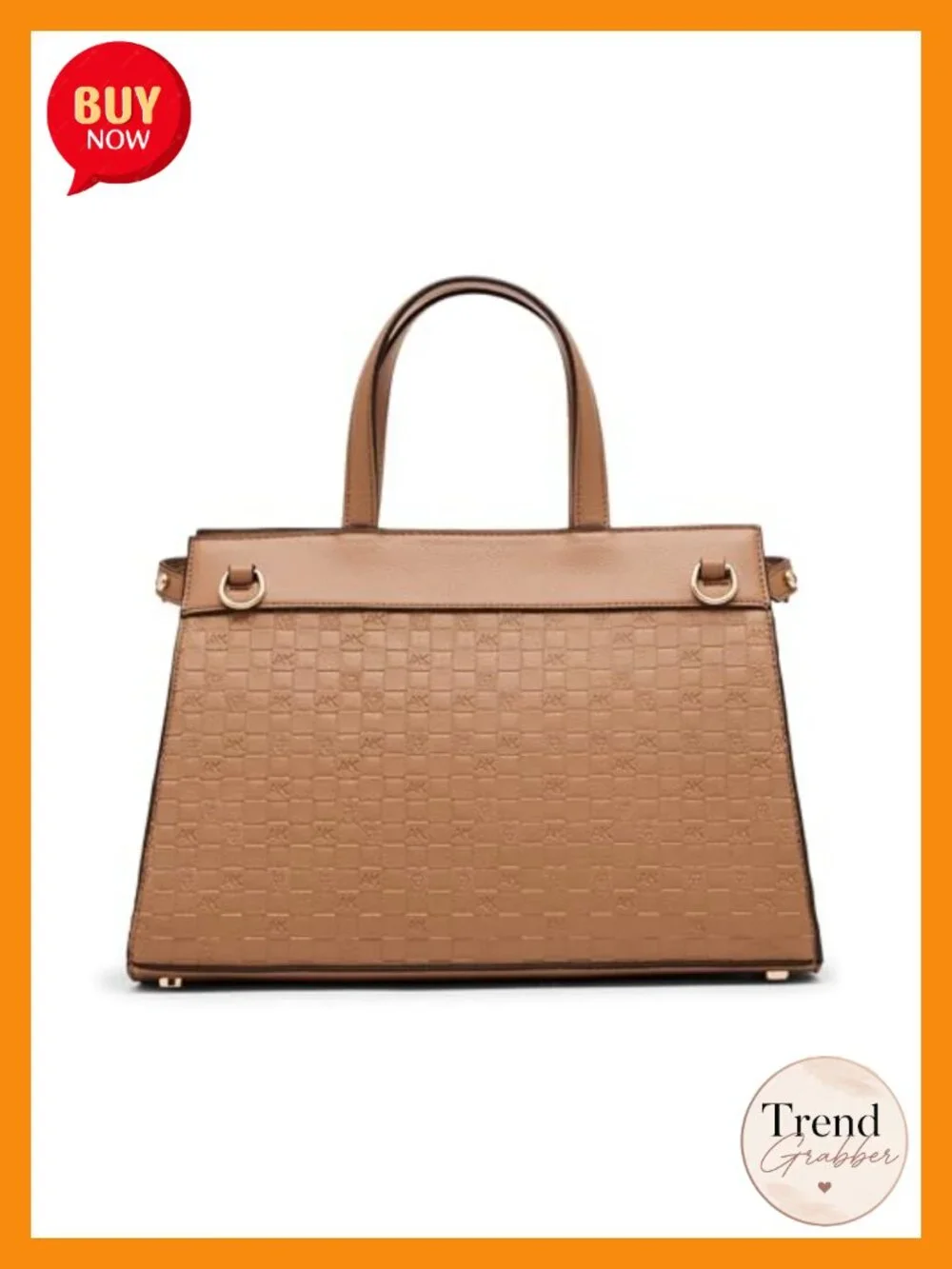 Embossed Satchel with Convertible Strap - Twisted Lock Closure